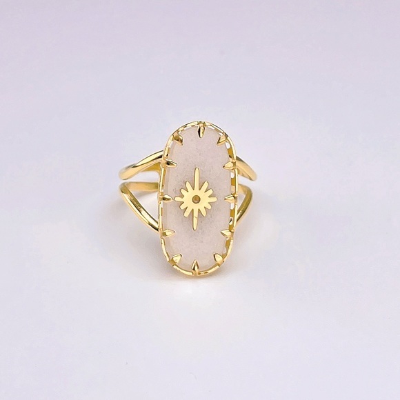 Jewelry - NEW Gold White Quartz Bohemian Design Adjustable Gold Plated Ring